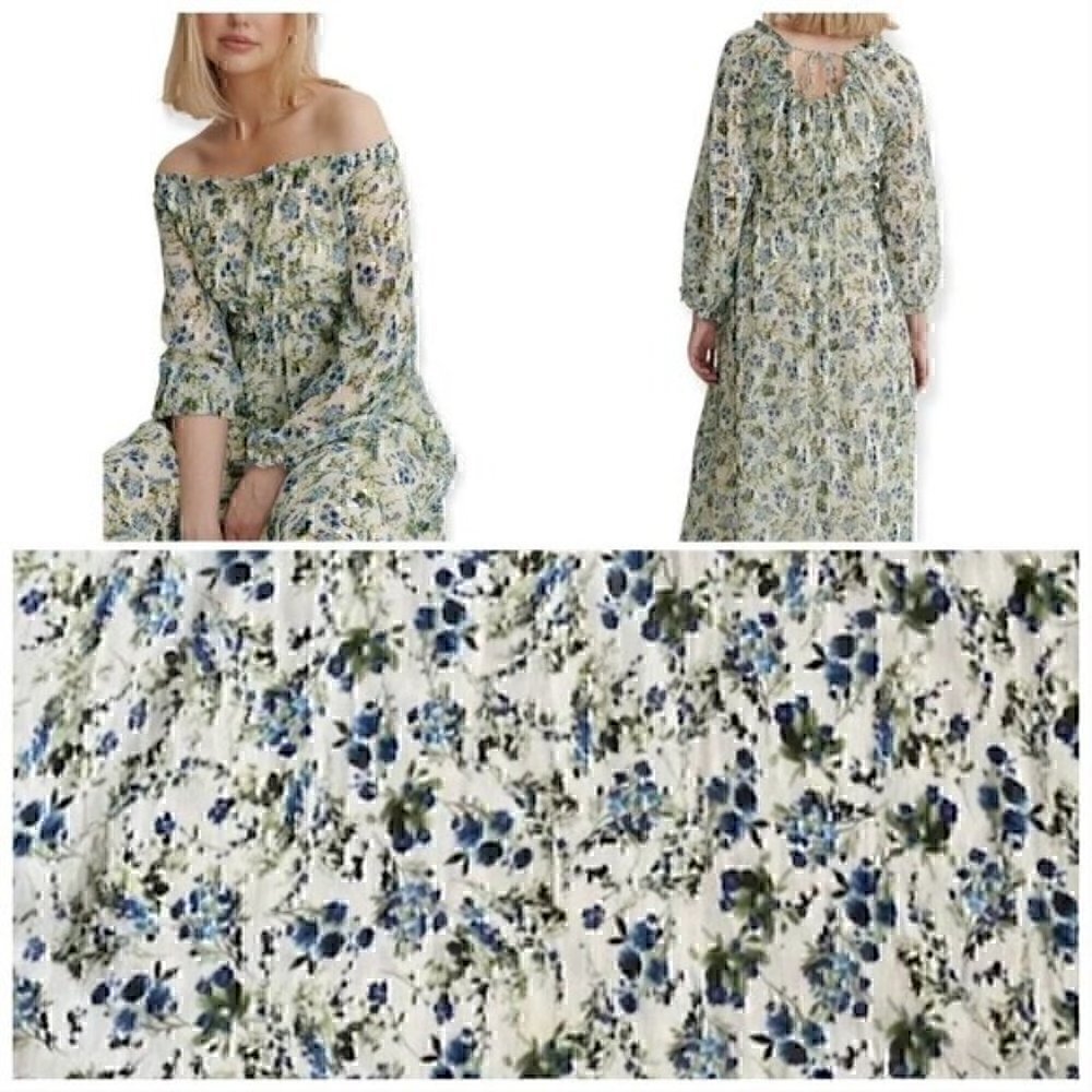 SPRING Cottage Core Ocean Long Flowy Green/Blue Floral Sheer Dress Women’s 4 MNG